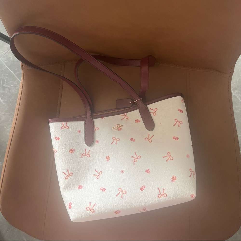Coach Women’s Mini City Bow Tie Print Tote White & Red